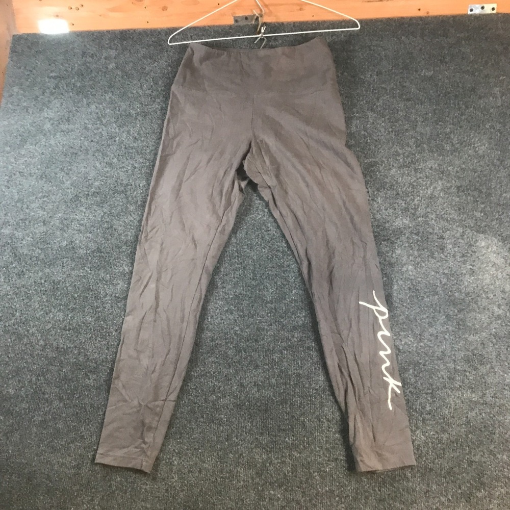 Victoria's Secret PINK Leggings Women Large Gray Good High Rise Cropped Logo